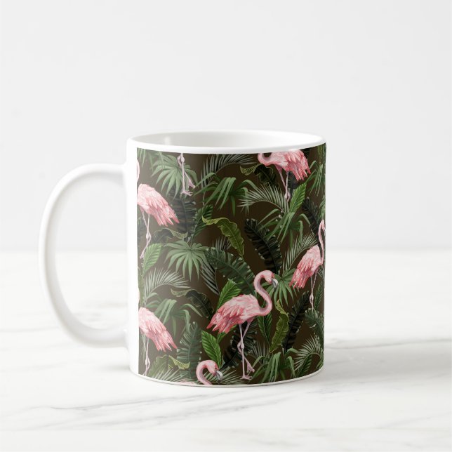 Seamless pattern with flamingo and tropical leaves coffee mug (Left)