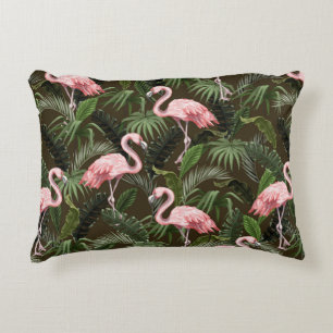 Seamless pattern with flamingo and tropical leaves decorative cushion
