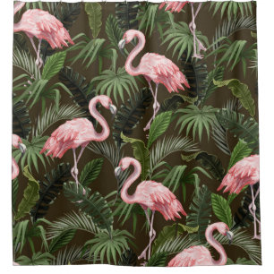 Seamless pattern with flamingo and tropical leaves shower curtain