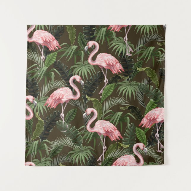 Seamless pattern with flamingo and tropical leaves tapestry (Front)