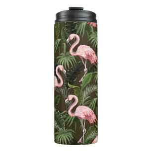 Seamless pattern with flamingo and tropical leaves thermal tumbler