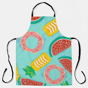 Seamless pattern with floats in the pool. Pineappl Apron