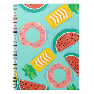 Seamless pattern with floats in the pool. Pineappl Notebook