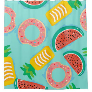 Seamless pattern with floats in the pool. Pineappl Shower Curtain