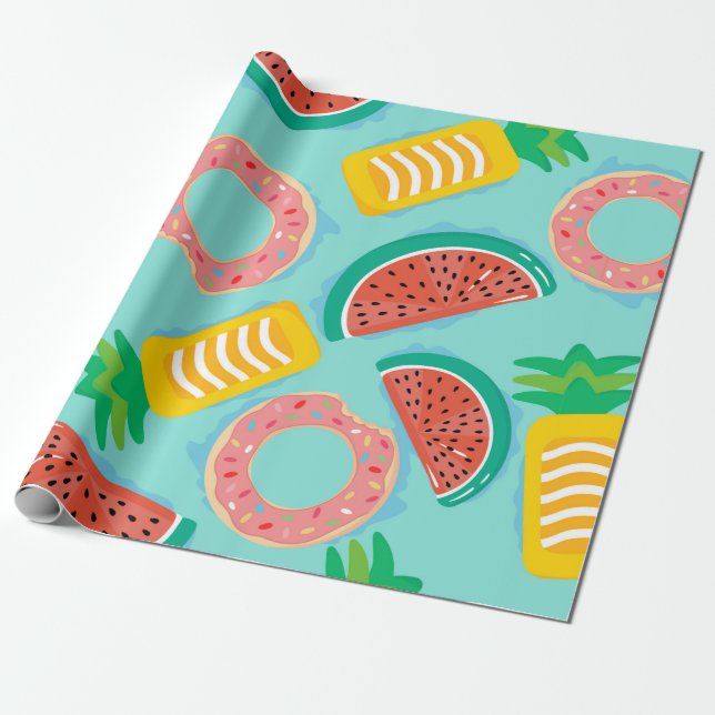 Seamless pattern with floats in the pool. Pineappl Wrapping Paper (Unrolled)