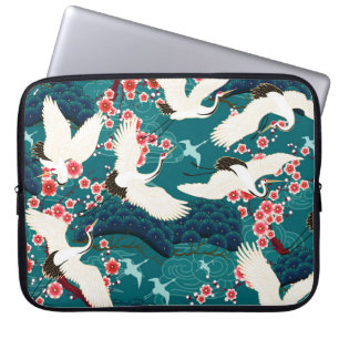 Seamless pattern with floral motives and cranescra laptop sleeve