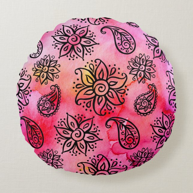 Seamless pattern with floral ornamental ethnic dec round cushion (Front)