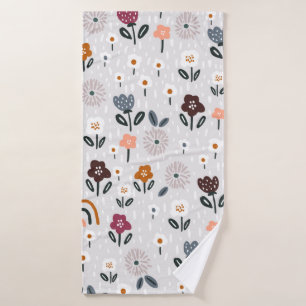 Seamless pattern with floral rainbows and hand dra bath towel