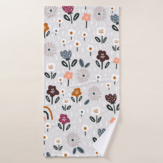 Seamless pattern with floral rainbows and hand dra bath towel