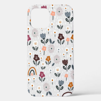 Seamless pattern with floral rainbows and hand dra iPhone 12 case
