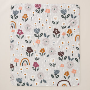 Seamless pattern with floral rainbows and hand dra sherpa blanket