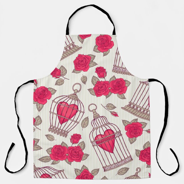 Seamless pattern with flowers and bird cages. Rose Apron (Front)