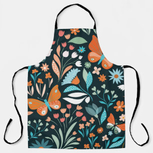 Seamless pattern with flowers and butterflies apron