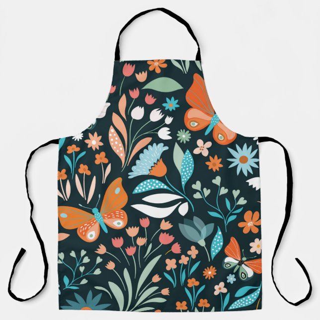 Seamless pattern with flowers and butterflies apron (Front)
