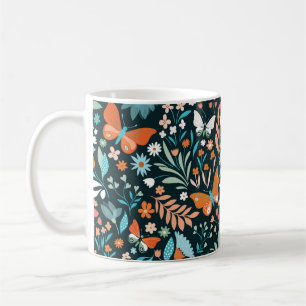 Seamless pattern with flowers and butterflies coffee mug