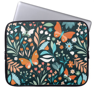 Seamless pattern with flowers and butterflies laptop sleeve