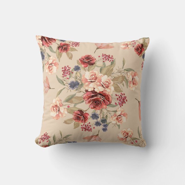 Seamless pattern with flowers and leaves. Floral p Cushion (Front)