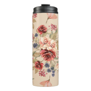 Seamless pattern with flowers and leaves. Floral p Thermal Tumbler