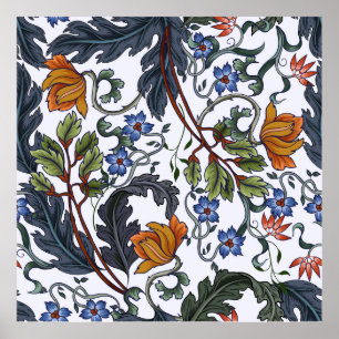 Seamless pattern with flowers in art deco style. M Poster