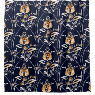 Seamless pattern with flowers in folk style. . Vin Shower Curtain