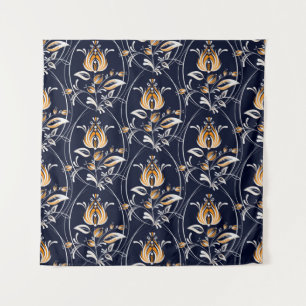 Seamless pattern with flowers in folk style. . Vin Tapestry