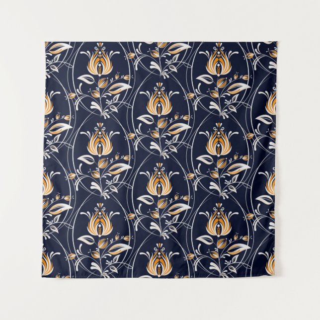 Seamless pattern with flowers in folk style. . Vin Tapestry (Front)