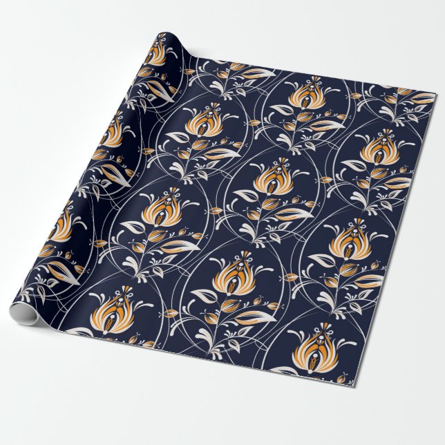 Seamless pattern with flowers in folk style. . Vin Wrapping Paper (Unrolled)