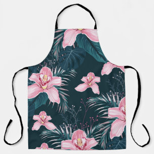 Seamless pattern with flowers Orchid, colourful tr Apron