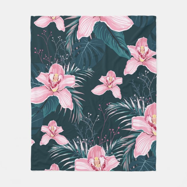 Seamless pattern with flowers Orchid, colourful tr Fleece Blanket (Front)