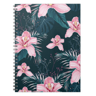 Seamless pattern with flowers Orchid, colourful tr Notebook