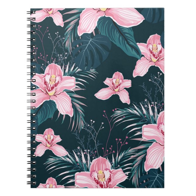 Seamless pattern with flowers Orchid, colourful tr Notebook (Front)