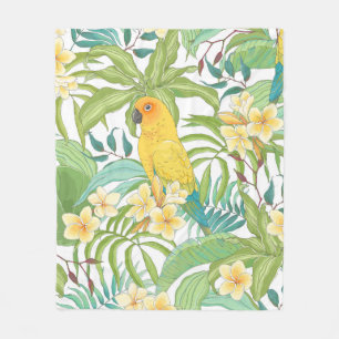 Seamless pattern with flowers Plumeria,leaves and Fleece Blanket