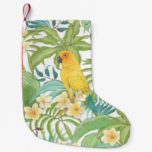 Seamless pattern with flowers Plumeria,leaves and Small Christmas Stocking