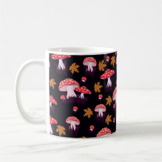 Seamless pattern with fly agaric and maple leaves. coffee mug