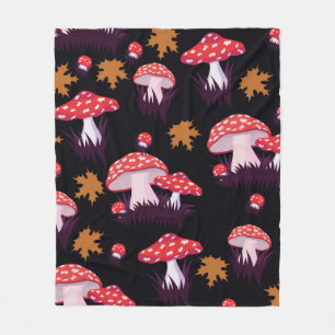 Seamless pattern with fly agaric and maple leaves. fleece blanket