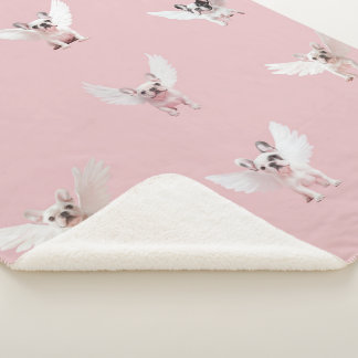 Seamless Pattern with Flying French Bulldog Sherpa Blanket