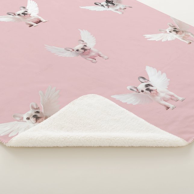 Seamless Pattern with Flying French Bulldog Sherpa Blanket (3/4)