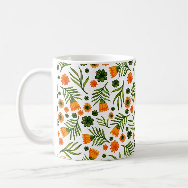 Seamless pattern with folk art flowers coffee mug (Left)