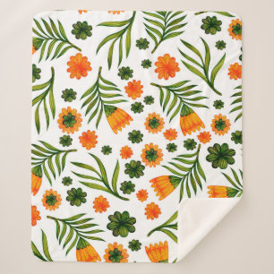 Seamless pattern with folk art flowers sherpa blanket