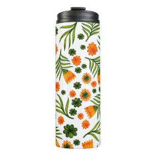 Seamless pattern with folk art flowers thermal tumbler