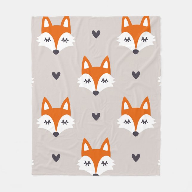 Seamless pattern with fox faces. Hand drawn repeat Fleece Blanket (Front)