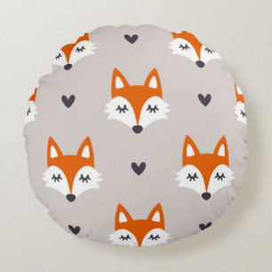 Seamless pattern with fox faces. Hand drawn repeat Round Cushion