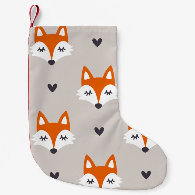Seamless pattern with fox faces. Hand drawn repeat Small Christmas Stocking (Front)