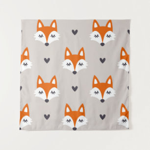 Seamless pattern with fox faces. Hand drawn repeat Tapestry