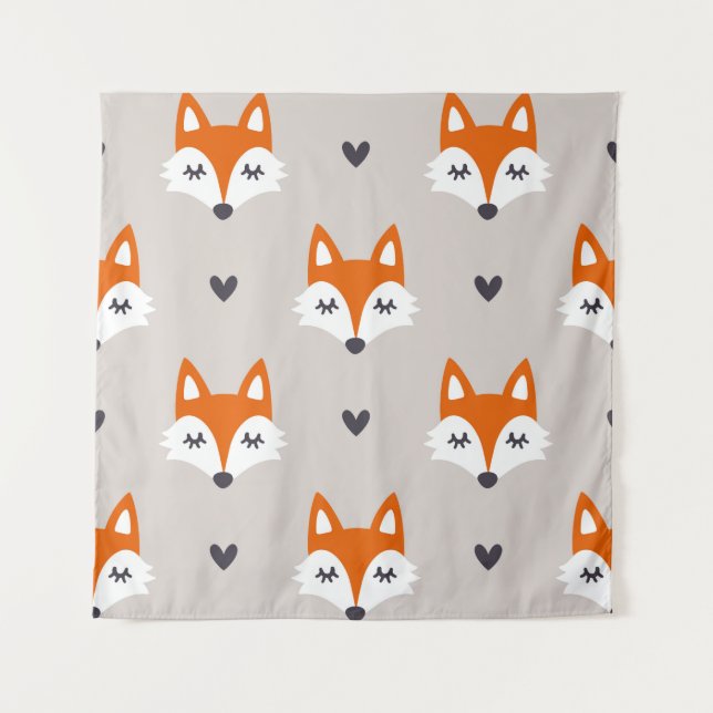 Seamless pattern with fox faces. Hand drawn repeat Tapestry (Front)