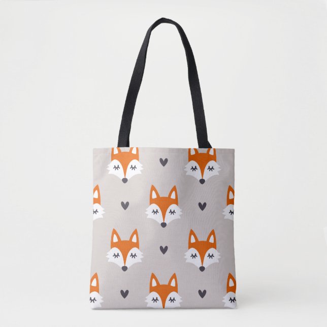 Seamless pattern with fox faces. Hand drawn repeat Tote Bag (Front)