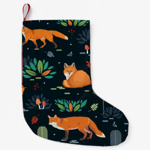 Seamless pattern with Foxes, trees, leaves, mushro Small Christmas Stocking