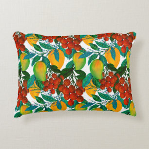 Seamless pattern with fresh bright exotic mango ra decorative cushion