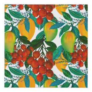 Seamless pattern with fresh bright exotic mango ra faux canvas print