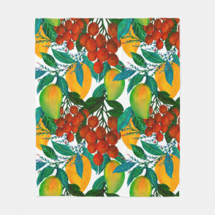 Seamless pattern with fresh bright exotic mango ra fleece blanket